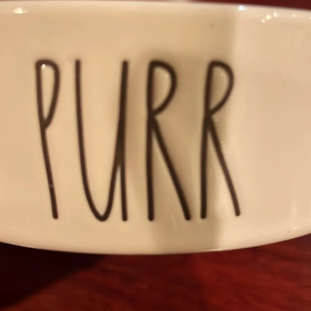 Rae Dunn Purr pet Dish magenta artisan collection white black